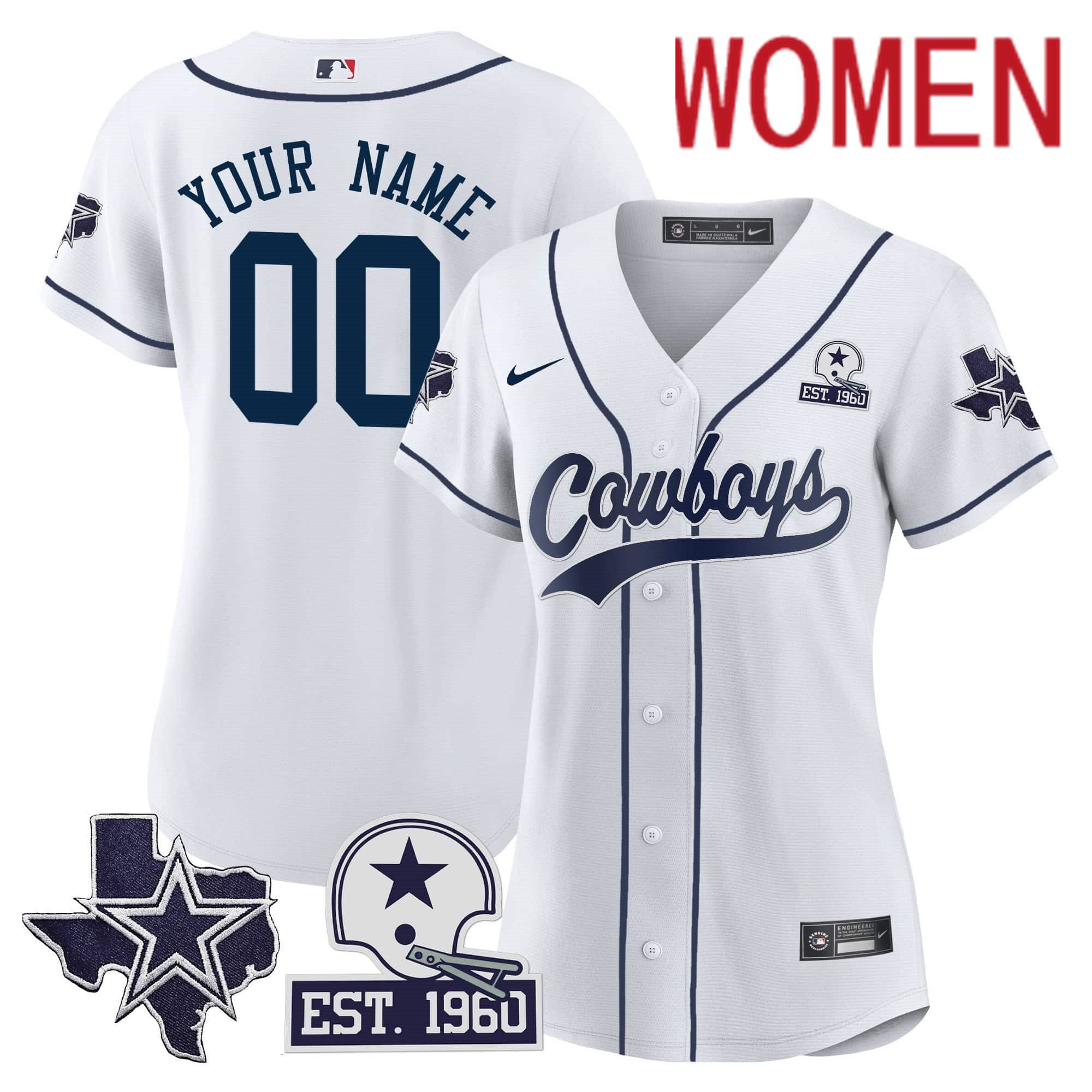 Women Dallas Cowboys White 2024 Nike Patch Baseball Custom NFL Jersey->customized nfl jersey->Custom Jersey